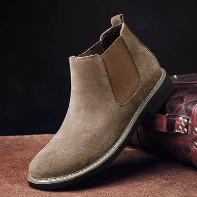 Vintage Leather Men Shoes Ankle Pointed Toe Solid Handmade Sewing Outdoor Wedding Chelsea Boots Suede Shoes Men Basic Boots