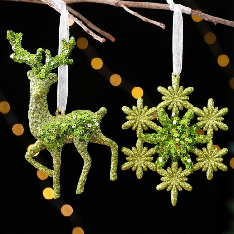 Shatterproof Snowflake Christmas Tree Ornament Glittering Green Acrylic Hanging Decoration Seasonal Accessories