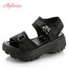 Fashion Aphixta 6cm/2.36 Inch Summer Platform Buckle Sandals Women Height Increasing Thick Bottom Canvas Women Shoes Slides