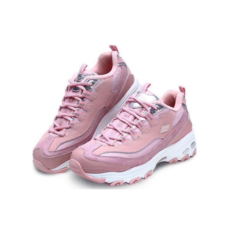 Skechers DLites Mesh Pelle Sintetica Comode Sportive Basse Lifestyle Scarpe Sneakers Donna Rosa Bianco 66666078-PNK