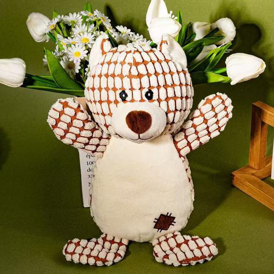 Pet Toy Bear Shape Bite-Resistant Plush Dog Cat Chew Toy with Built-in Sound Device Soft Interactive Play Stress Relief Toy