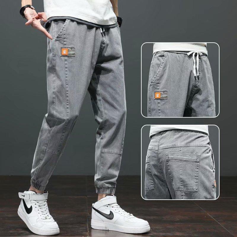 Spring and Autumn New Thin Casual Long Pants Men's Jeans Loose Versatile Tie Feet Harlan Men's Wash