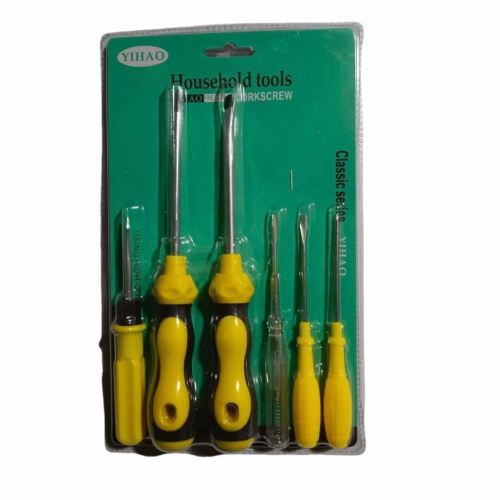 6pcs/set Non-Slip Handle Screwdriver Set Metal Screwdriver Tool Suit  Household Use