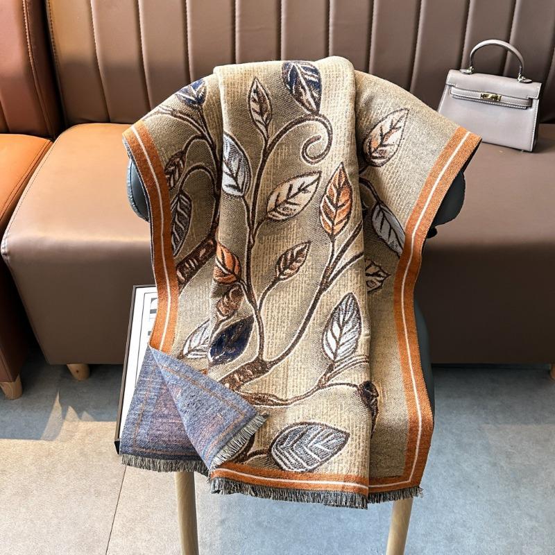 Autumn and Winter Retro Leaf Mother Scarf Imitation Cashmere Jacquard Four Shuttle Scarf Women's Warm Thickened Scarf Shawl