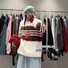 Xiao Wangs Winter Koreanischer Stil Übergröße Lässiger Colorblock Gestreifter Pullover