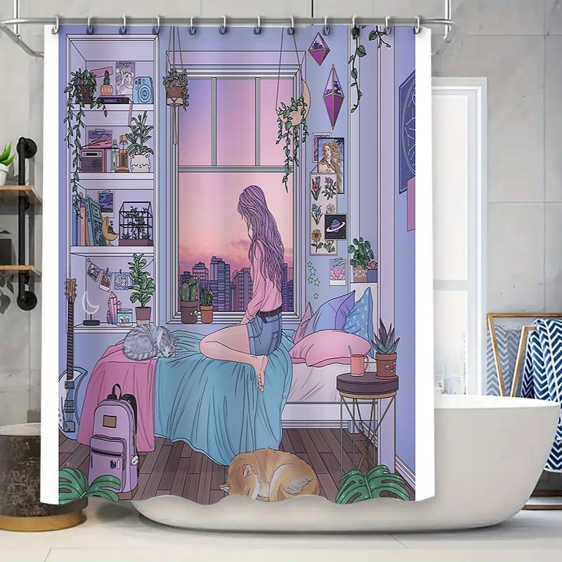 

Anime Girl Room Decor Shower Curtain Japanese Aesthetic Manga Otaku Bathroom Set Waterproof Home Decor Wall Art Gift 90x180cm