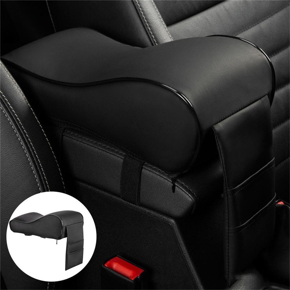 1Pc Black Car Suv Armrest Box Mat Heightened Pad Double Bag Pu Leather Universal