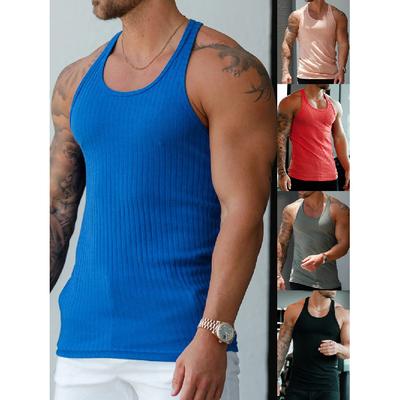 Letní pletený tílko s vertikálními pruhy pro fitness, sport a volný čas, úzký střih, bez rukávů, s širokými ramínky pro muže