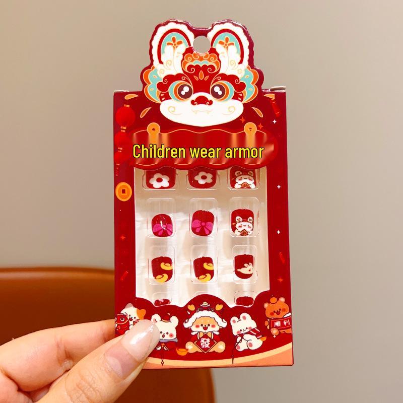 

2026 Children s Festive New Year Red Nail Stickers: Self-Adhesive Wearable Nail Art for Girls - Perfect Spring Festival Gift