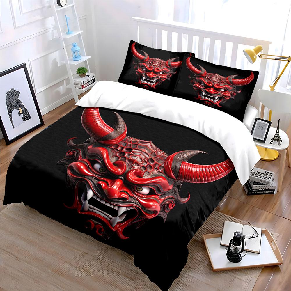 Japanese Demon Mask Decor Set Soft Comfortable Duvet Cover Bedding Set Included 1*Duvet Cover & 2*Pillowcases, Gift
