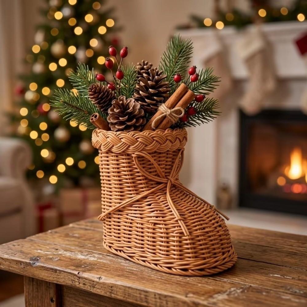 Plastic Boot Shaped Basket Handwoven Handwoven Storage Basket Rattan Storage Tray  for Kitchen