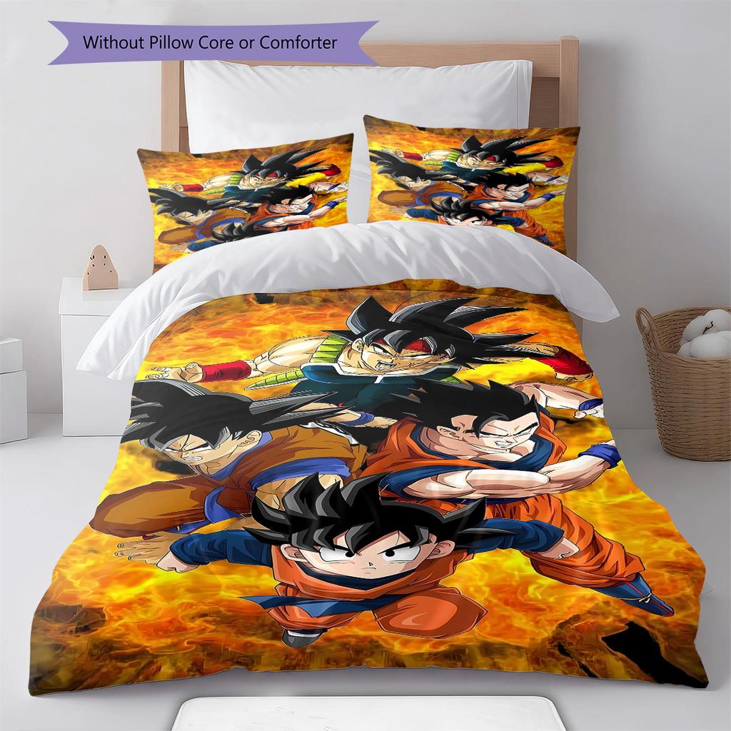 Dragon Ball Super Pattern Bedding Quilt Set Quilt Cover Pillowcase Home Birthday Gift(1 * Duvet Cover + 2 * Pillowcase, Without Core)