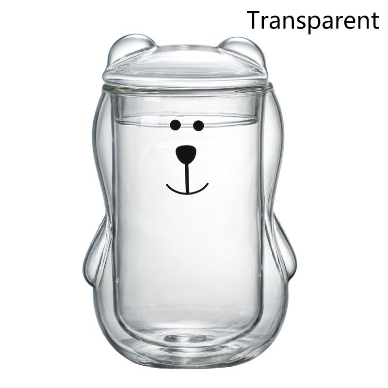 

300 мл Креативная кружка с двойными стенками в виде медведя, Персонализированная кофейная кружка с крышкой, Прозрачная стеклянная кофейная чашка, Милые мультяшные кружки с янтарным медведем прозрачный
