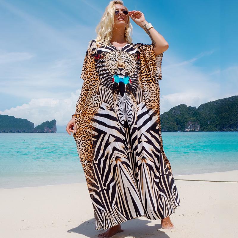 Bata con Estampado de Rayón para Proteger del Sol en la Playa y Vestido Cubre-traje de Baño