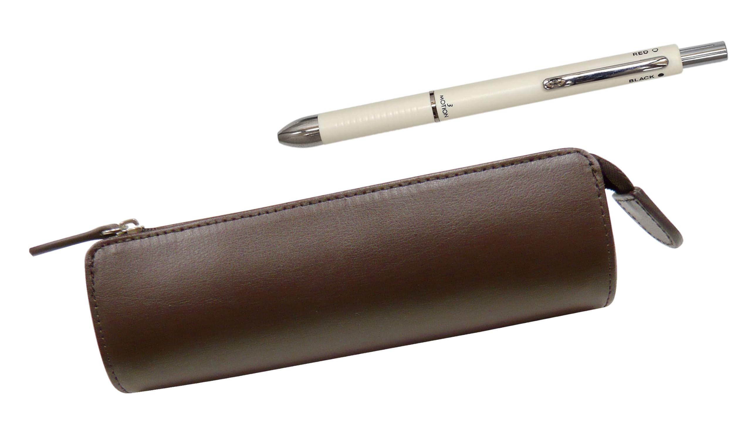 

Пенал из переработанной коровьей кожи Takizawa, традиционный стандартный коричневый, 3 меха, японский набор, белый T23-LS028C-3M-W