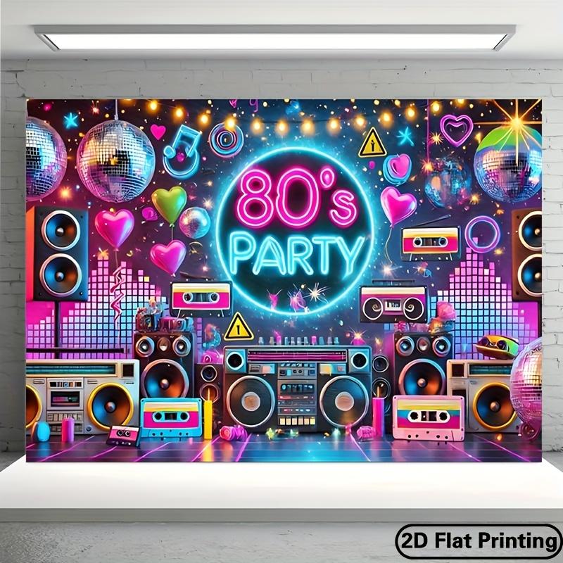 2D Türbanner 1 Stück Retro 80er Jahre Party Leinwand Neon Discokugel und Kassette Design Partydekoration