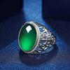 Ethnic Hollow Imitation Green Agate Men Adjustable Ring