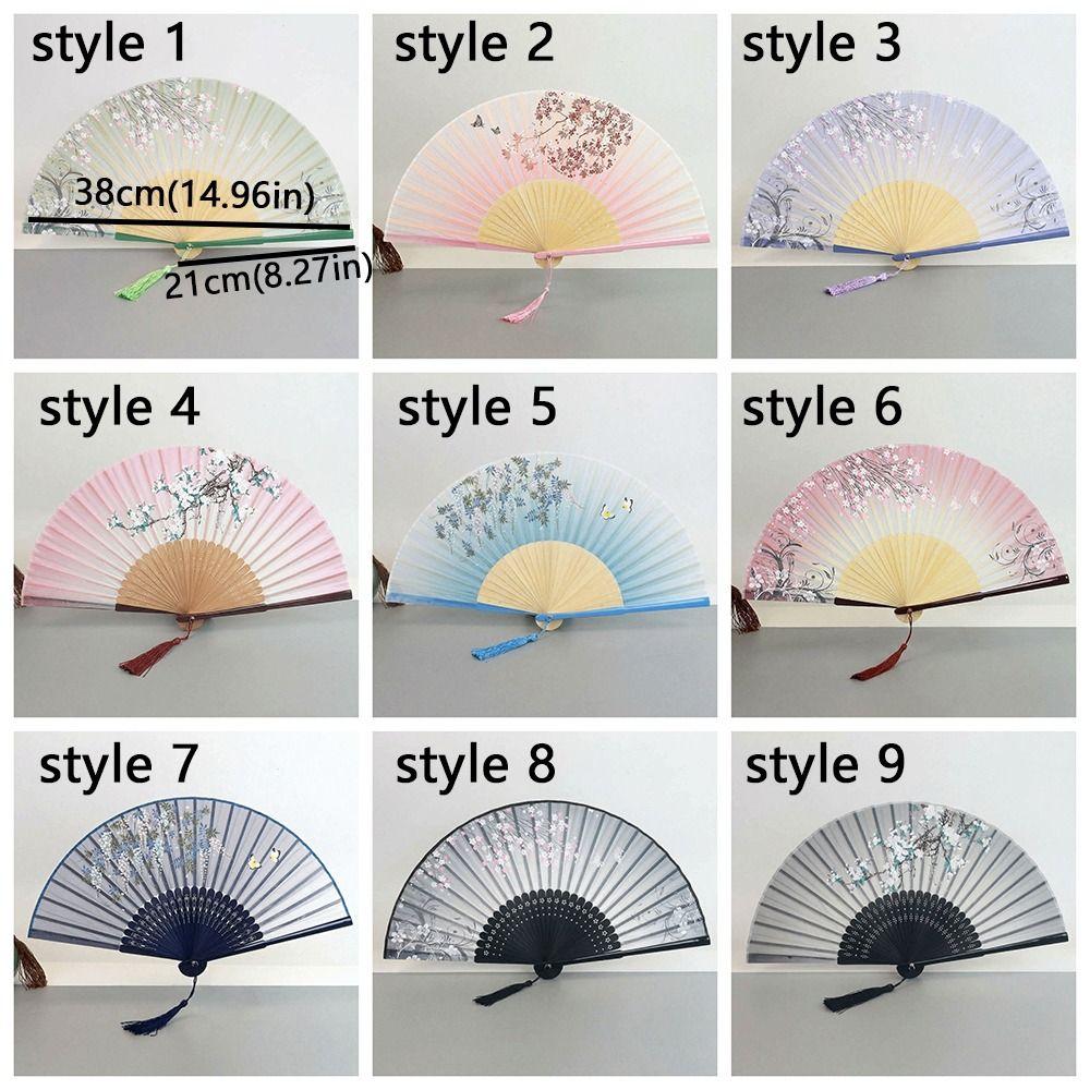 Floral Pattern Silk Bamboo Fan Translucent Decorative Fan Vintage Folding Fan Handmade Craft Handheld Fan Hanfu Fan Home Decor
