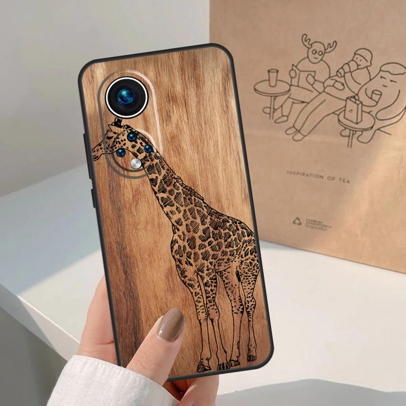 Natural Bamboo Wood Animal Print Case For Honor Magic 7 6 5 Lite Cover For Honor 200 400 Pro 50 70 90 X9 X8a X8b X9a X9b X9c