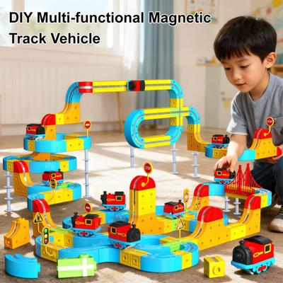 66/92 Stück/Set Magnetische Zugstrecke Set DIY Rennwagen Würfel Schiene Bausatz Kleinkinder Jungen Mädchen Schwerkraft-Trotzender Elektrischer Zug MINT Spielzeug