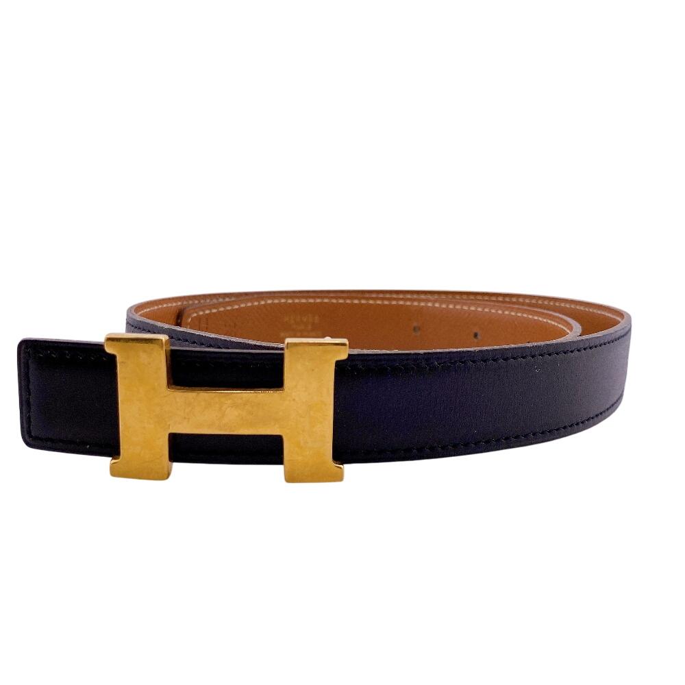 

HERMES H Belt 65 Gold Metal leather Constance belt black leather Women Used