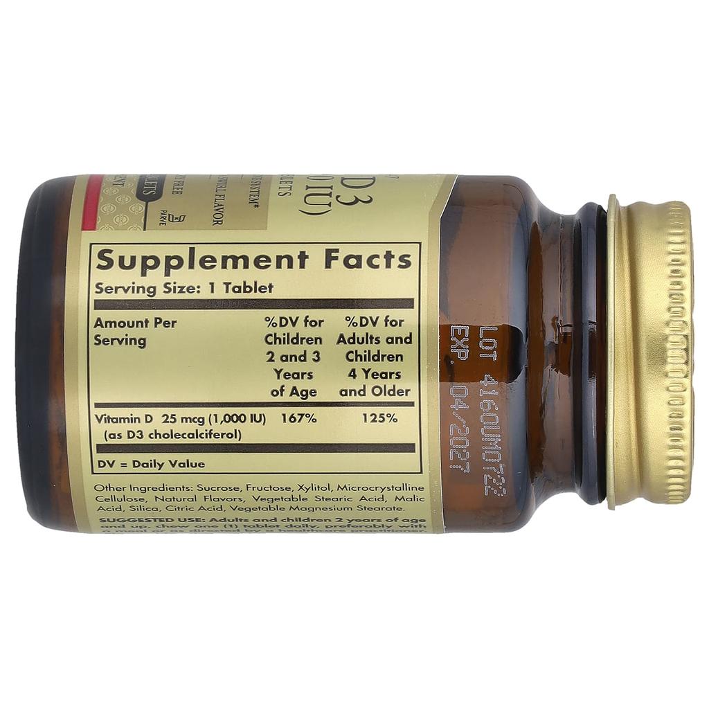 Vitamin D3, Natural Strawberry Banana Swirl Flavor, 25Mcg (1,000Iu), 100 Chewable Tablets