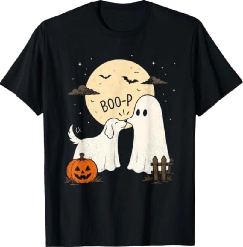 T-shirt Divertente Halloween Cane Fantasma Boo Boo-p Cane Retrò Amanti dei Cani