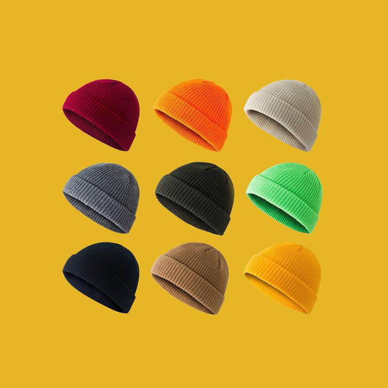 Wool Hat Female Autumn and Winter Yuppie Hooligan Solid Color Melon Rind Male Cold Hat Ins Trendy Knitted Hat