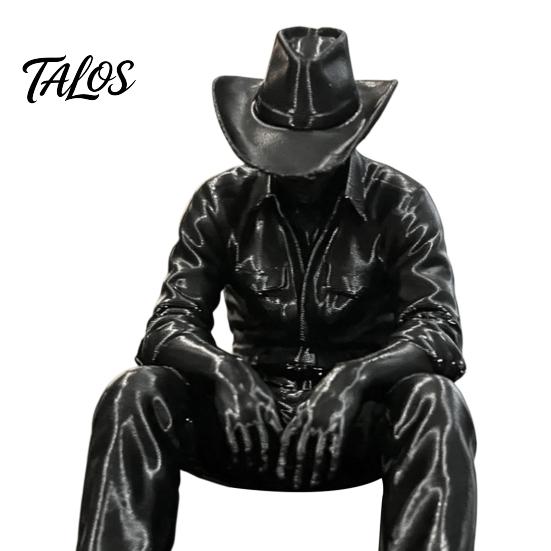 Minimalist Industrial Decor Western Cowboy Desk Decor, 3D Printed Edge-Hanging Figurine with Dangling Legs, Retro Style Desktop Matte Black