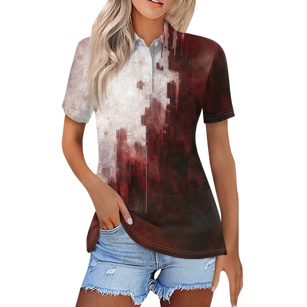 Dámská móda Ležérní klopa Krátký rukáv Halloweenský potisk Košile Dámské zapínací topy