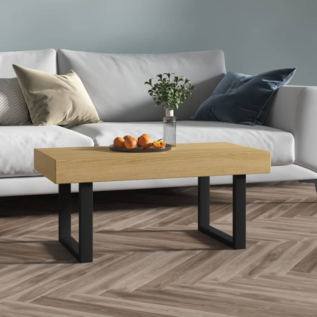  Coffee Table, Light Brown and Black, 90x45x40 Cm, MDF and Iron