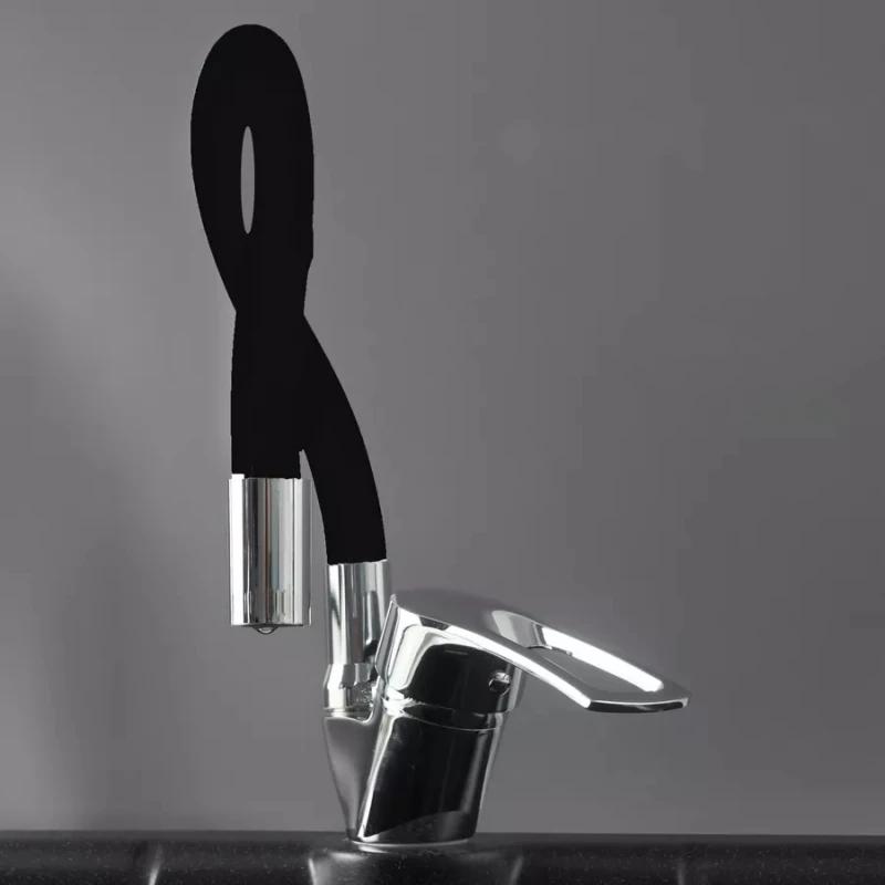 Silicone Tube Pipe Kitchen Sink Faucet Hot and Cold Water Mixer Tap 360 Degree Rotating Flexible Hose Tap Deck Mount Single Hole
