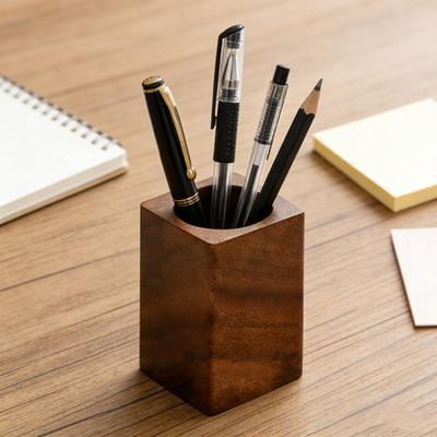 Walnussholz Stifthalter Einzelröhre Teezeremonie Stil Organizer Handgefertigt Desktop Aufbewahrung für Pinsel Werkzeuge Elegante Bürodekoration