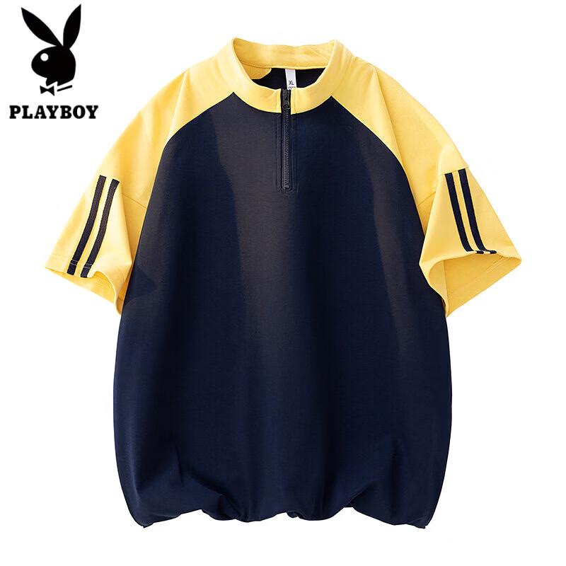 

PLAYBOY Men s Ice Silk Half-Zip Short Sleeve T-Shirt L