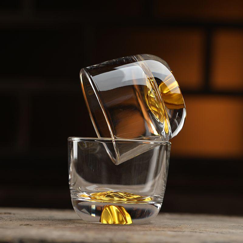 Crystal Glass Tea Set with Gold Accents, Heat-Resistant Borosilicate Pitcher,  Separator for Kungfu Brewing & Serving Set