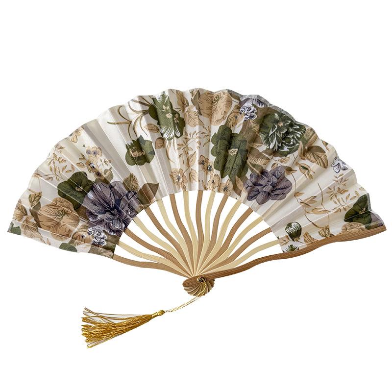 Chinesischer japanischer Stil Seidenfächer Faltfächer Hochzeitsfächer Kunstgeschenke Tanzhandfächer Vintage Bambus faltbarer handgehaltener Blumenfächer