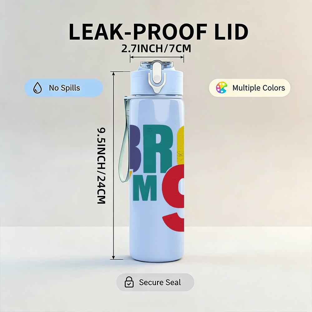 1PC Bro Im Nine Bold Letter 750ml Color Plastic Sports Water Bottle Leakproof Flip Straw Lid Suitable for Sports Office Home Use