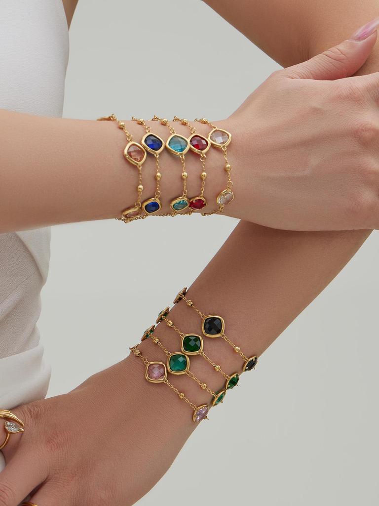 Geometric Glass Stone Earrings & Stainless Steel Bead Necklace Bracelet Set - Multi-color Patchwork Jewelry