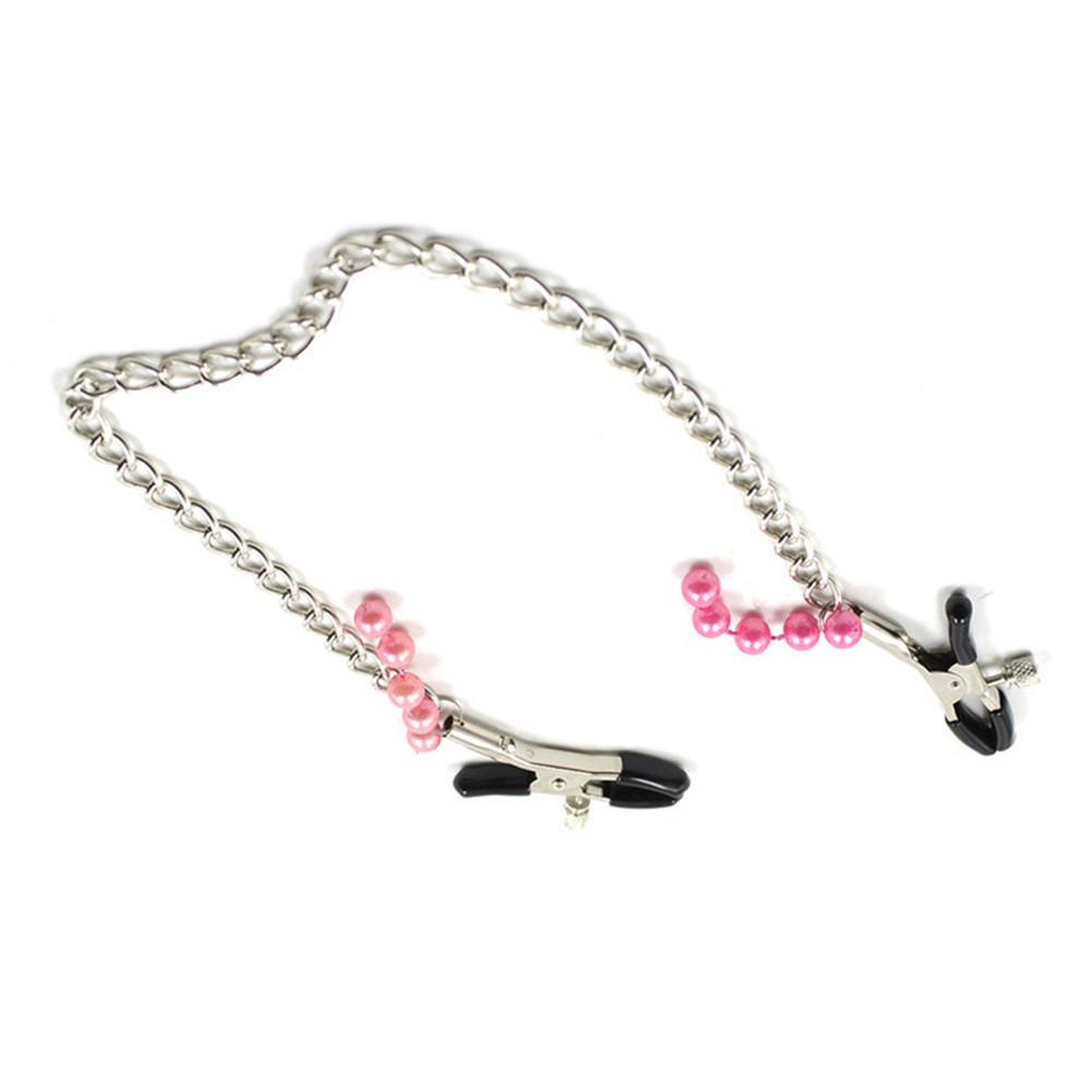 1 Pair Adjustable Nipple Clamps with Long Metal Chain and Colorful Beads Women Fetish Flirt Bondage Sex Toys