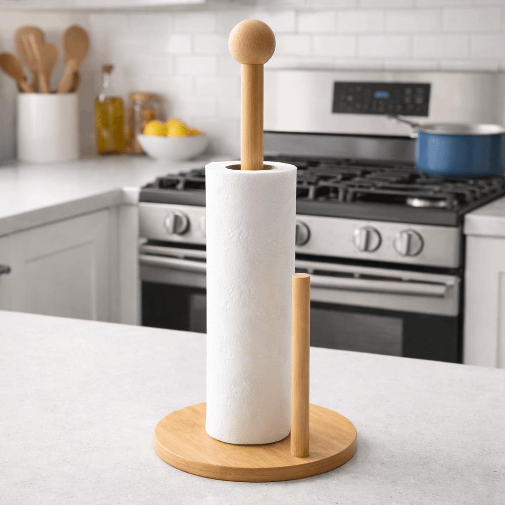 Minimalist Paper Towel Holder Bamboo Tissue Stand Multipurpose Vertical Paper Holder  Bathrooms
