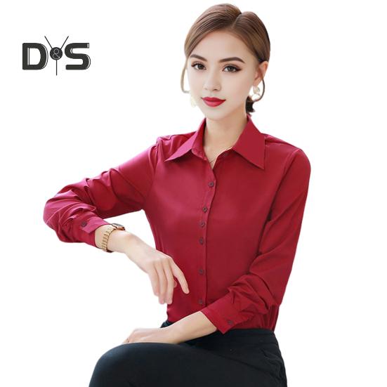 Women Shirt Lapel Long Sleeve Single Breasted Shirt Tops Solid Color Slim Fit Office Lady Shirt Work Wear