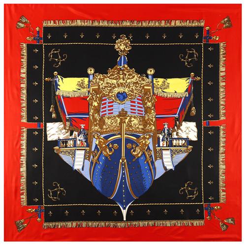 POBING Silk Scarf Women Large Shawls Spain Print Stoles Square Bandana Luxury Tassel Kerchief Scarf Female Foulards 130CM