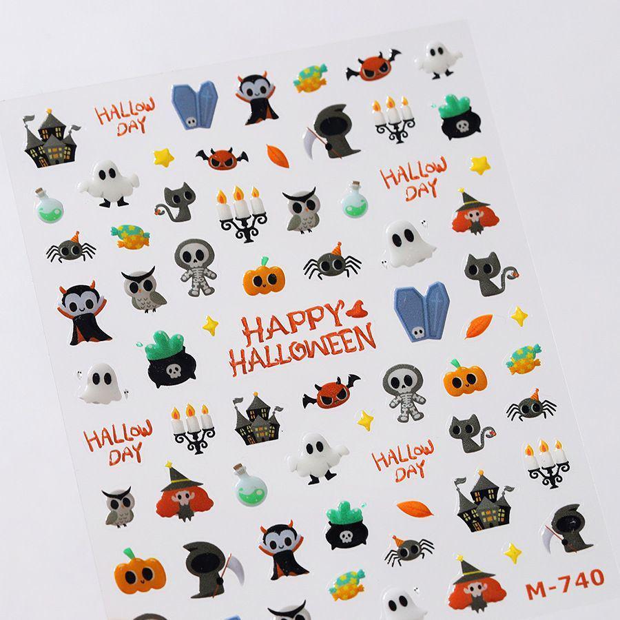 3D Halloween Nail Art Stickers: Cute Cartoon Pumpkin & Ghost Design