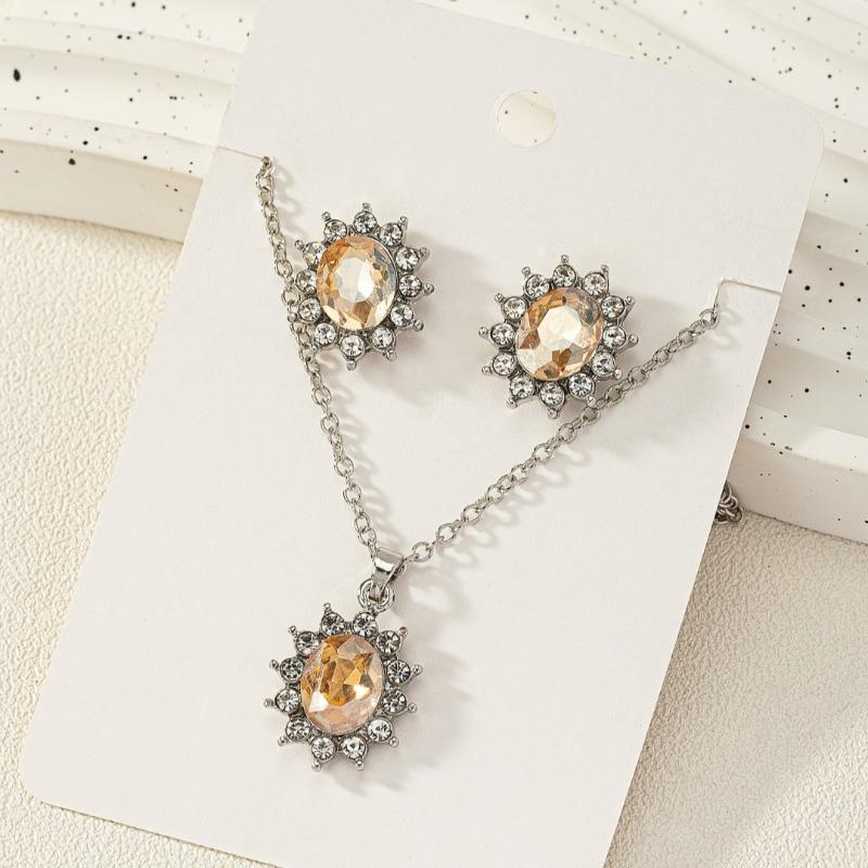 Fashion Suit Jewelry Temperament Sunflower Zircon Earrings Kate Sapphire Necklace