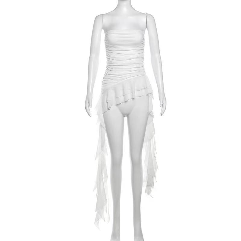 Spring New Solid Color Sweet Gentle Cute All-match High Street Travel Sexy Cool Women Chest Wrap Ruched Tassel Vest