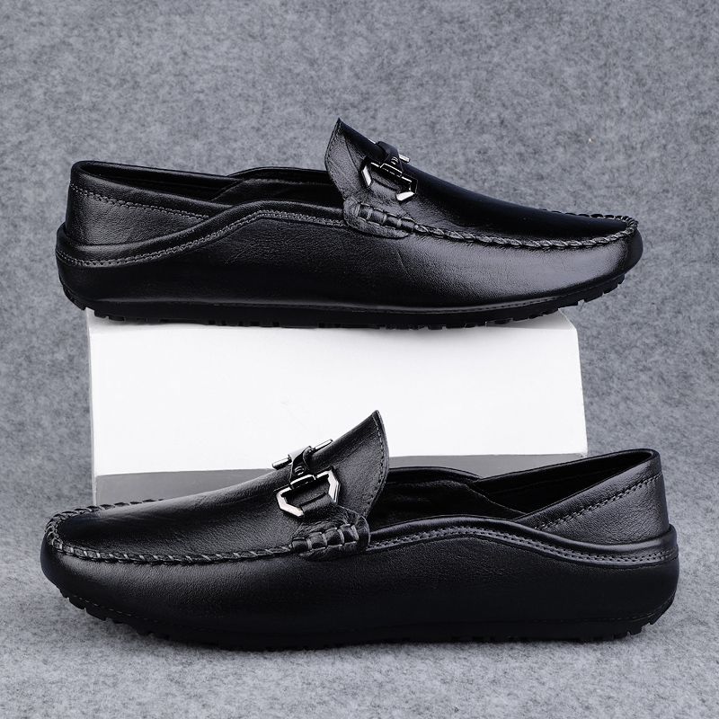 Flat Black Moccasin Square Toe Men's Leather Shoes Dress Business Formal Male Casual Shoe Loafers Soft Elegant Designer New In