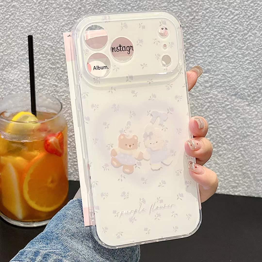 

Purple Floral Bunny Bear Case for iPhone 17 Pro Max/Apple 16, Girlish Style iPhone 15