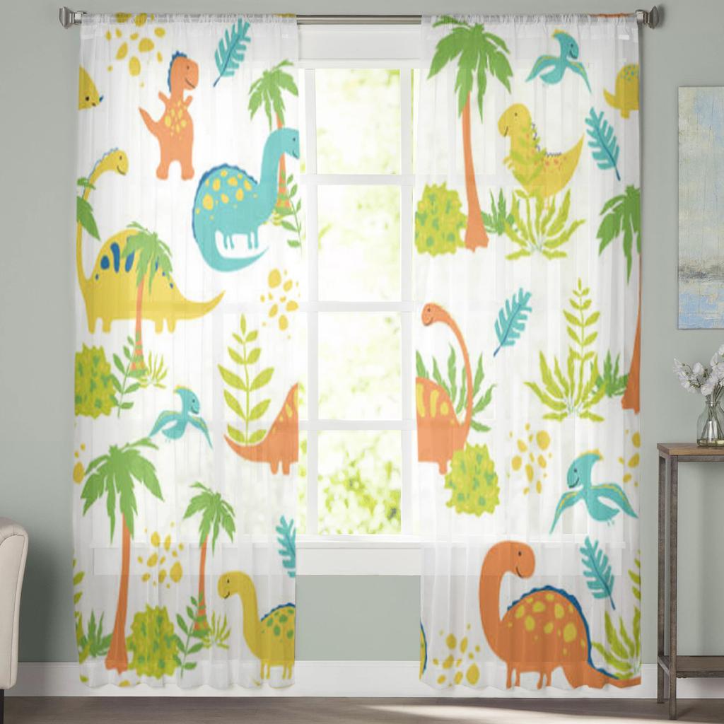 Dinosaurier Illustration Skira Gardiner för Vardagsrum Transparent Tyll Fönster Behandlingar Sovrum Kök Heminredning Slöja Draperier