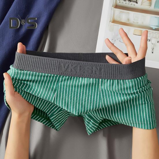 Men Boxer Underwear Mid-rise Striped Print Patchwork Color Thin Shorts Briefs Quick Drying U-convex Panties