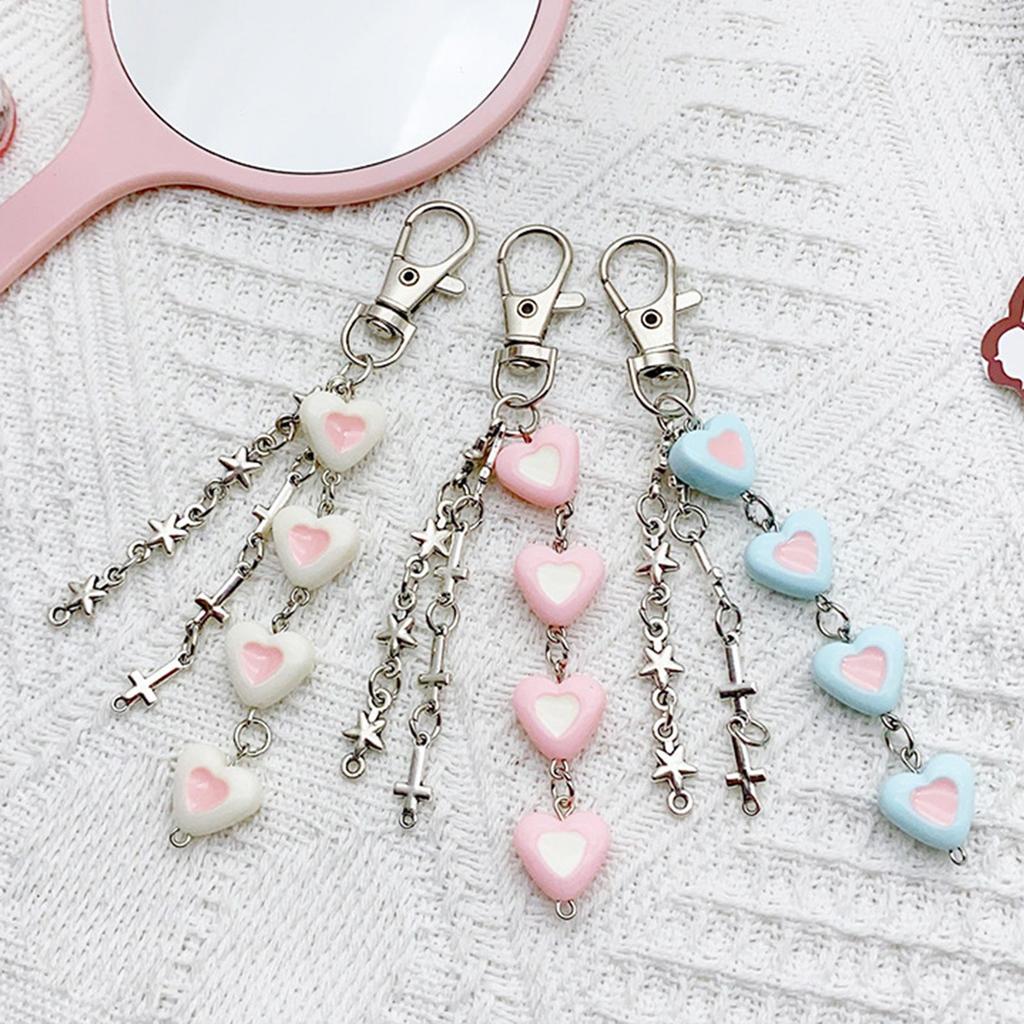 Eye Catching Phone Lanyard Bowknot Heart Cross Star Chain Pendant Keychain Colorful Beaded Keyring Bag Accessory